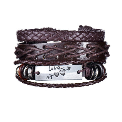Men's 4-Piece Braided Leather & Beaded Bracelet Set b36 by HitMyNeed