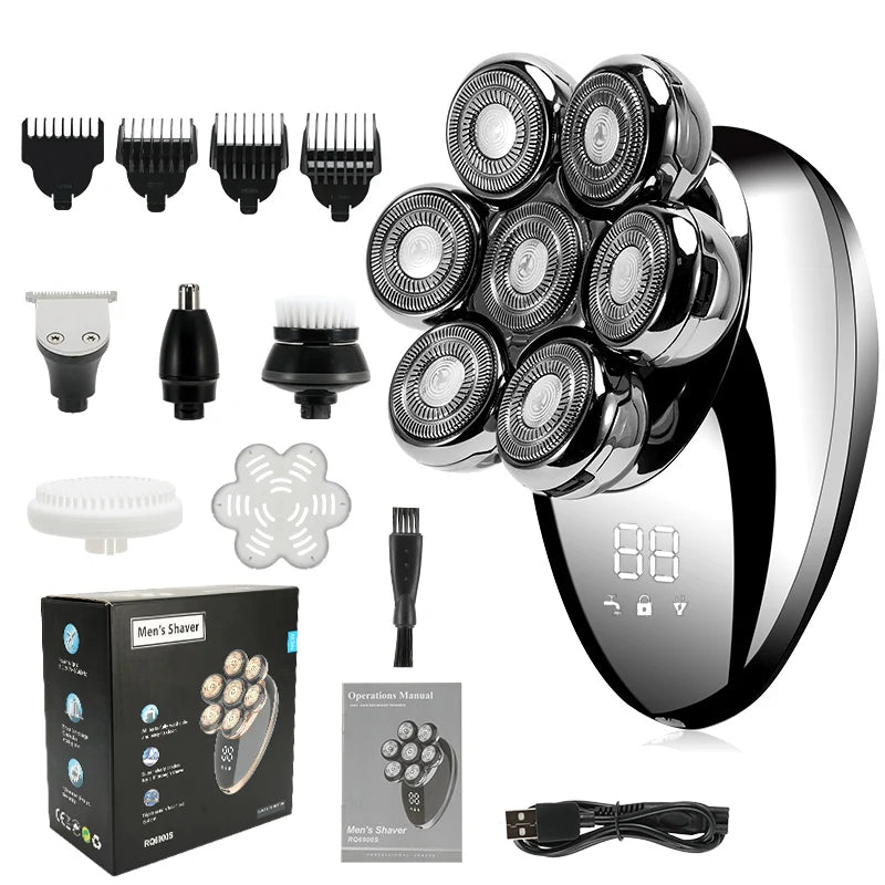 Men's 7D Electric Bald Head Shaver & Beard Trimmer silver-pro-box by HitMyNeed
