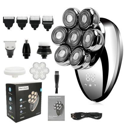 Men's 7D Electric Bald Head Shaver & Beard Trimmer silver-pro-box by HitMyNeed