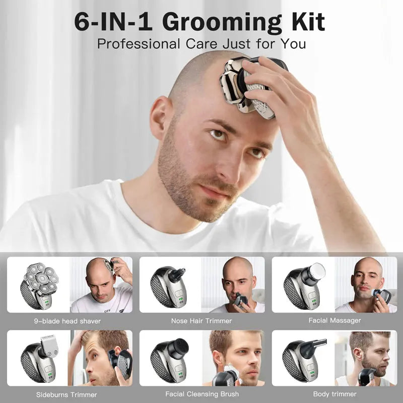 Men's 9-Blade Bald Head Shaver 6-in-1 Grooming Kit by HitMyNeed