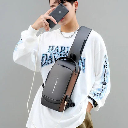 Men's Anti-Theft Crossbody Sling Bag with USB Port by HitMyNeed