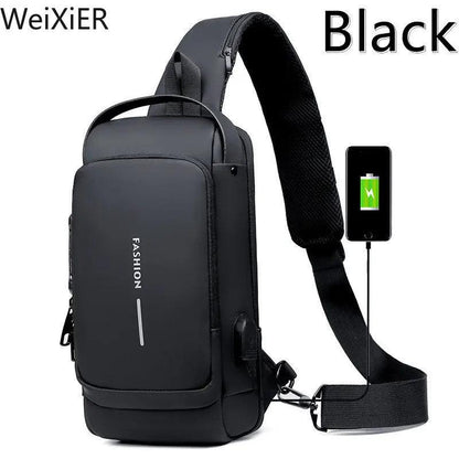 Men's Anti-Theft Crossbody Sling Bag with USB Port black-5002 by HitMyNeed
