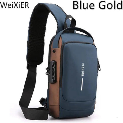 Men's Anti-Theft Crossbody Sling Bag with USB Port blue-5002 by HitMyNeed