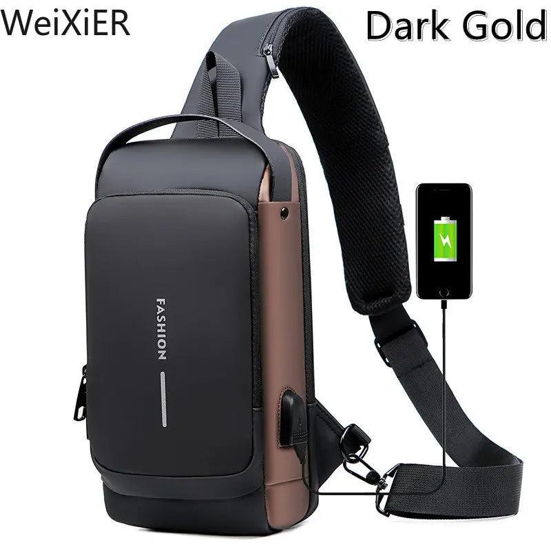 Men's Anti-Theft Crossbody Sling Bag with USB Port brown-5002 by HitMyNeed