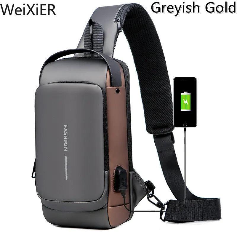 Men's Anti-Theft Crossbody Sling Bag with USB Port gray-5002 by HitMyNeed