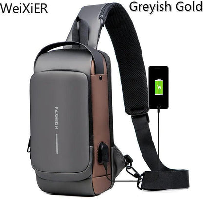 Men's Anti-Theft Crossbody Sling Bag with USB Port gray-5002 by HitMyNeed