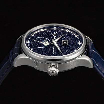 Men's Automatic Moonphase Watch Blue Sandstone 41mm by HitMyNeed