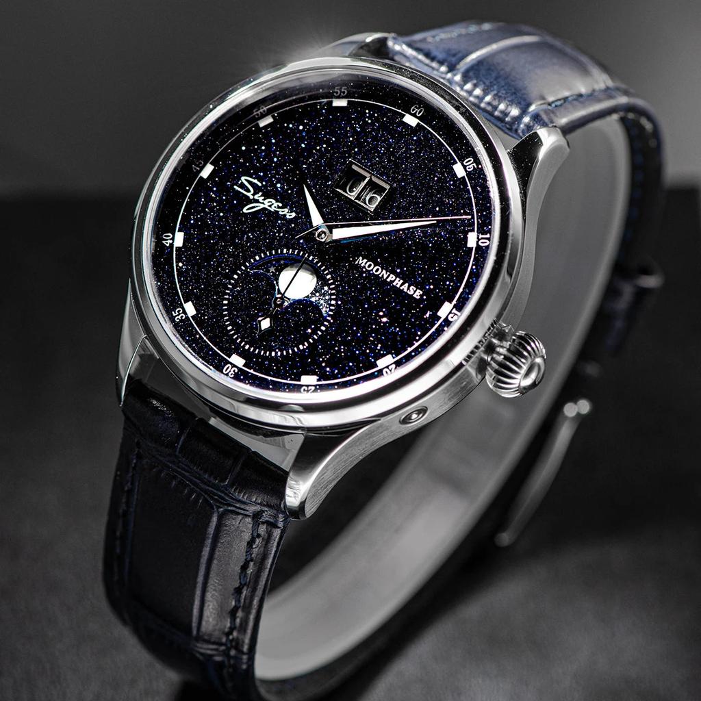 Men's Automatic Moonphase Watch Blue Sandstone 41mm by HitMyNeed