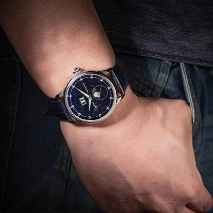 Men's Automatic Moonphase Watch Blue Sandstone 41mm by HitMyNeed