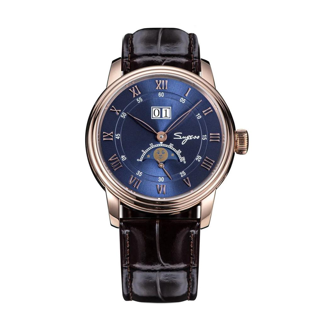 Men's Automatic Moonphase Watch Blue Sandstone 41mm s437-rg-blue by HitMyNeed