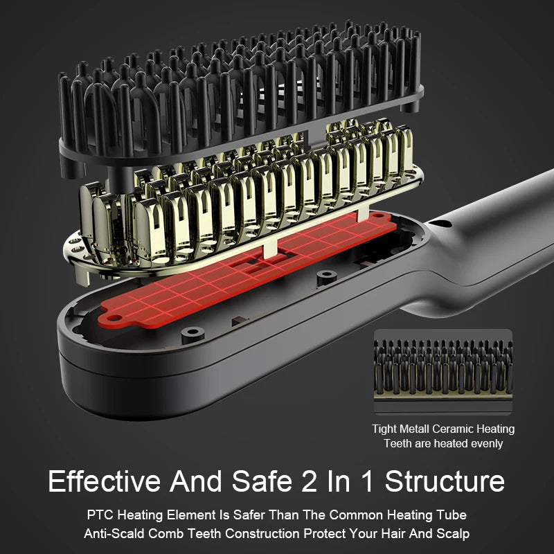 Men's Beard & Hair Straightening Brush Ceramic Comb by HitMyNeed