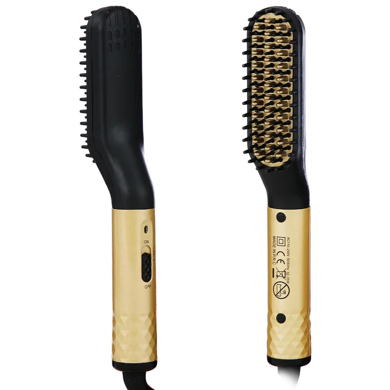 Men's Beard & Hair Straightening Comb Brush golden us by HitMyNeed
