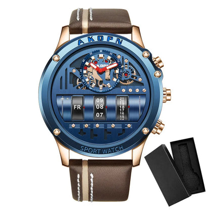 Men's Business Casual Quartz Watch with Rotating Date blue-and-box by HitMyNeed