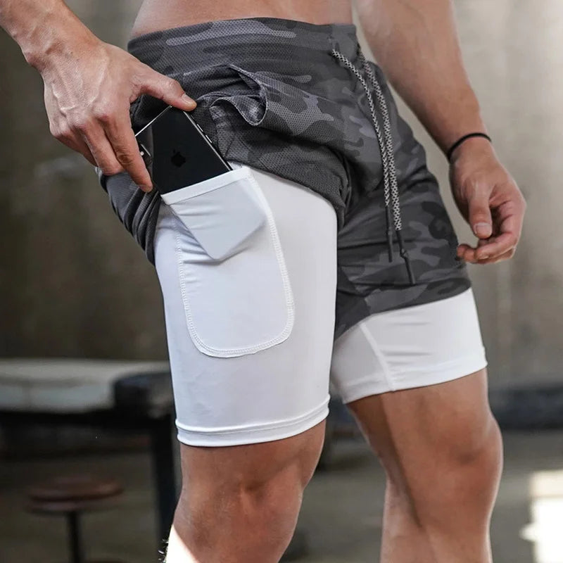 Men's Camo 2-in-1 Quick Dry Running Gym Shorts by HitMyNeed