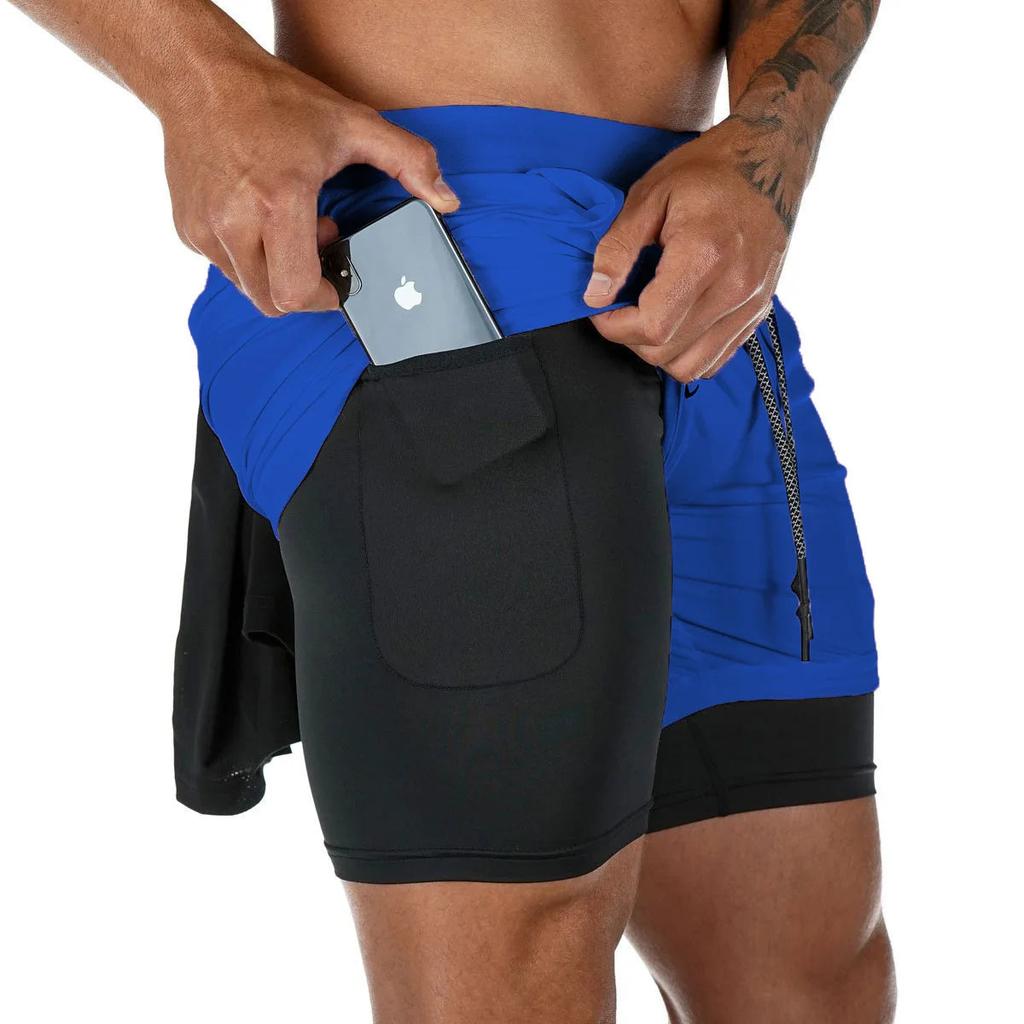 Men's Camo 2-in-1 Quick Dry Running Gym Shorts style1-blue m170cm-60kg by HitMyNeed