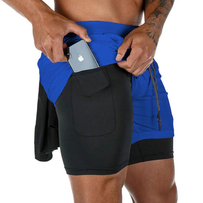 Men's Camo 2-in-1 Quick Dry Running Gym Shorts style1-blue m170cm-60kg by HitMyNeed