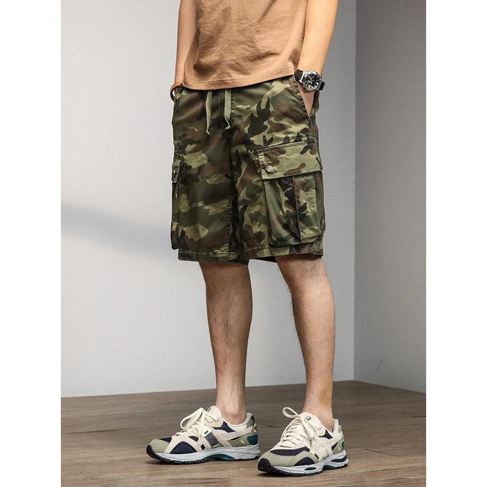 Men's Camo Cargo Shorts with Drawstring Waist army-green 28 by HitMyNeed