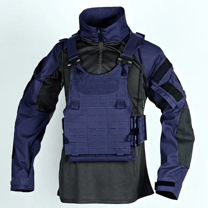 Men's Camo Hooded Tactical Outdoor Shirt navy-blue m-55-65kg by HitMyNeed