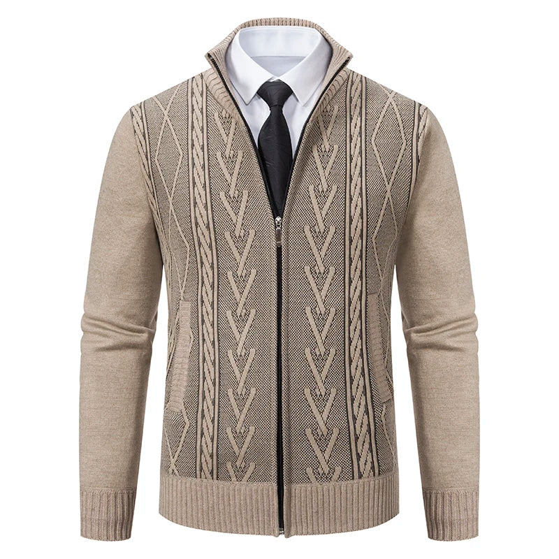 Men's Cashmere Padded Knitted Sweater Coat 8931-beige l by HitMyNeed