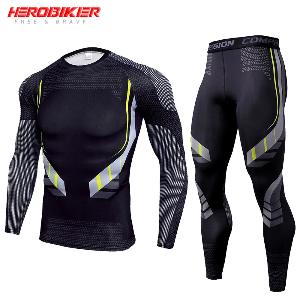 Men's Compression Base Layer Thermal Training Set l tk174-black-suit by HitMyNeed