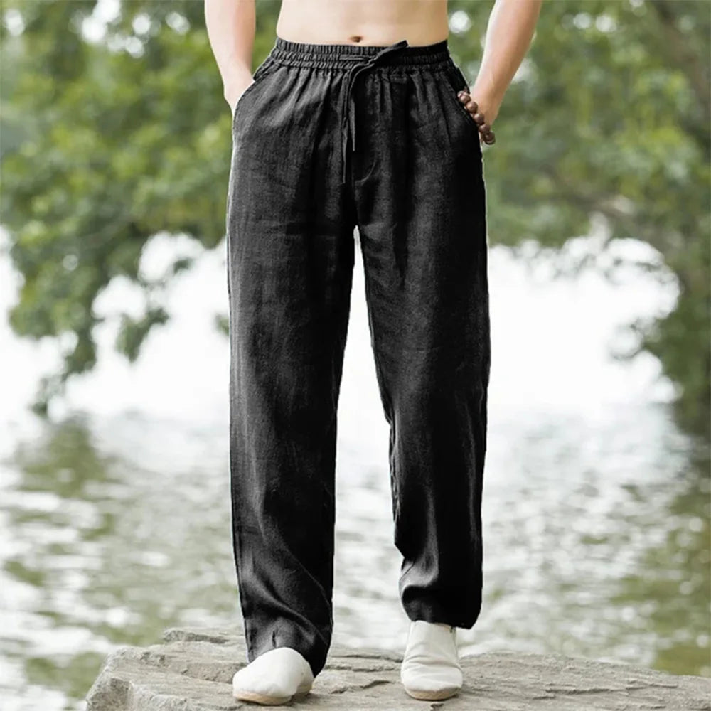 Men's Cotton Linen Beach Jogger Pants black xxxl-100-110-kg by HitMyNeed