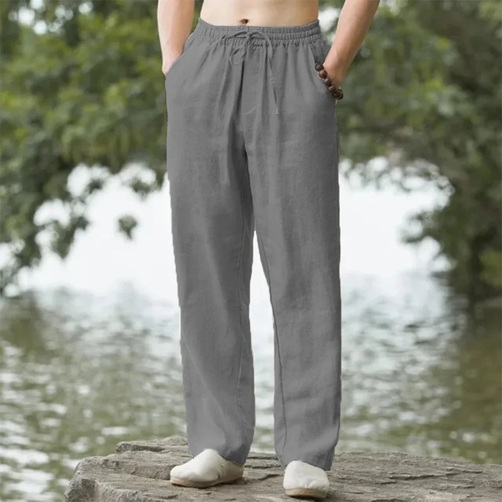 Men's Cotton Linen Beach Jogger Pants gray s-50-60-kg by HitMyNeed
