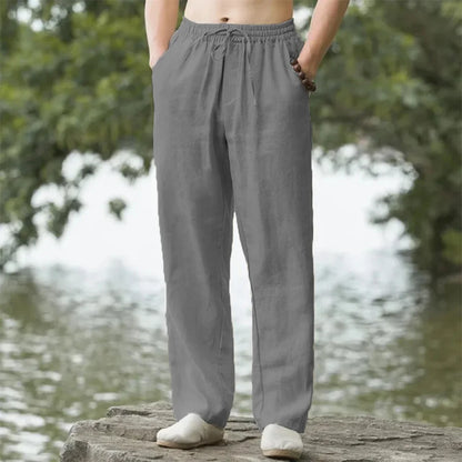 Men's Cotton Linen Beach Jogger Pants gray s-50-60-kg by HitMyNeed