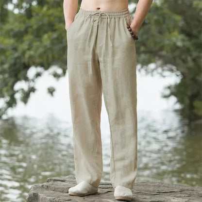 Men's Cotton Linen Beach Jogger Pants light-khaki xxxl-100-110-kg by HitMyNeed