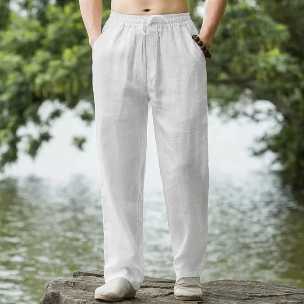 Men's Cotton Linen Beach Jogger Pants white m-60-70-kg by HitMyNeed