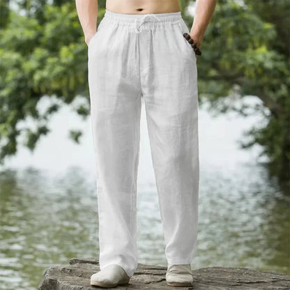 Men's Cotton Linen Beach Jogger Pants white m-60-70-kg by HitMyNeed