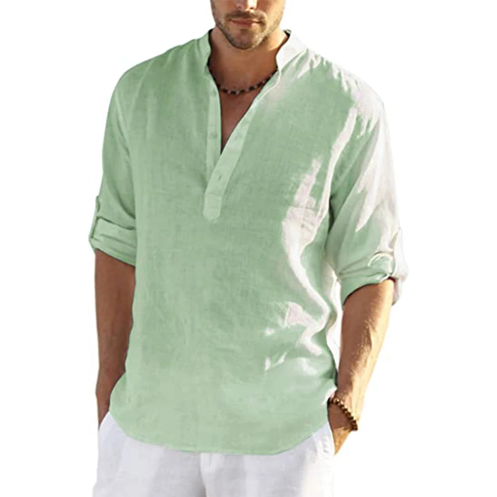 Men's Cotton Linen Long Sleeve Casual Shirt by HitMyNeed