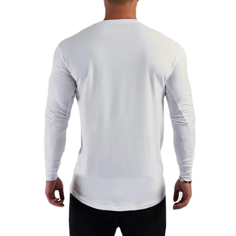 Men's Cotton Long Sleeve Slim Fit Gym T-Shirt by HitMyNeed