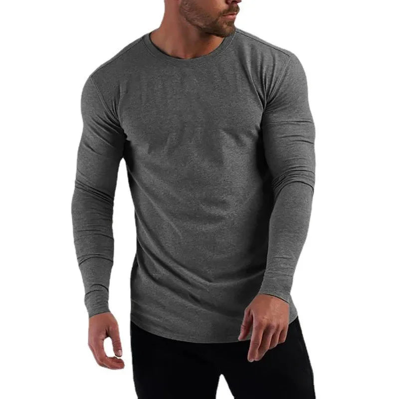 Men's Cotton Long Sleeve Slim Fit Gym T-Shirt by HitMyNeed
