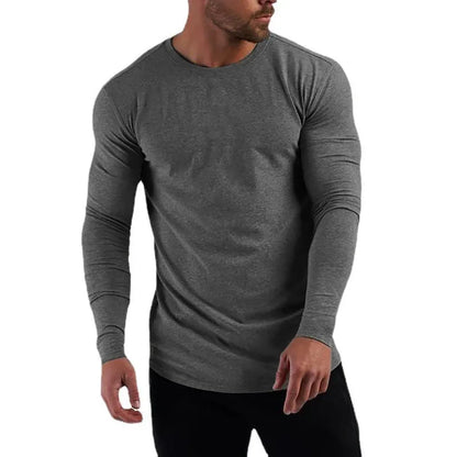 Men's Cotton Long Sleeve Slim Fit Gym T-Shirt by HitMyNeed