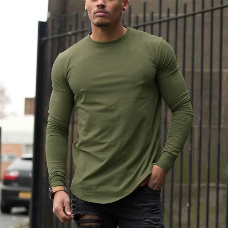 Men's Cotton Long Sleeve Slim Fit Gym T-Shirt by HitMyNeed