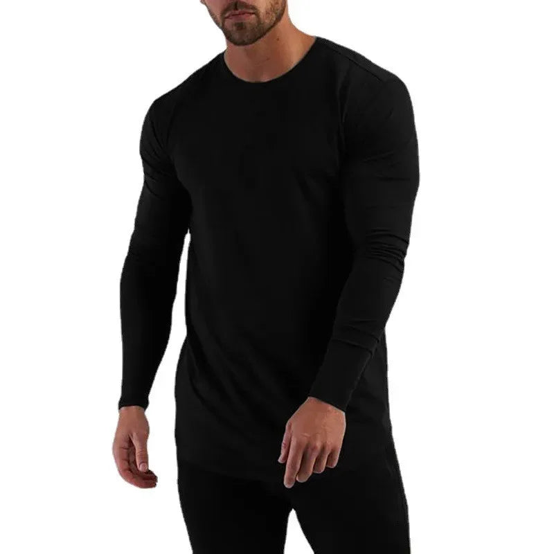 Men's Cotton Long Sleeve Slim Fit Gym T-Shirt by HitMyNeed