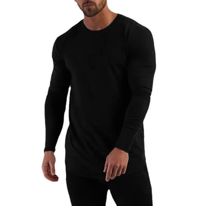 Men's Cotton Long Sleeve Slim Fit Gym T-Shirt by HitMyNeed