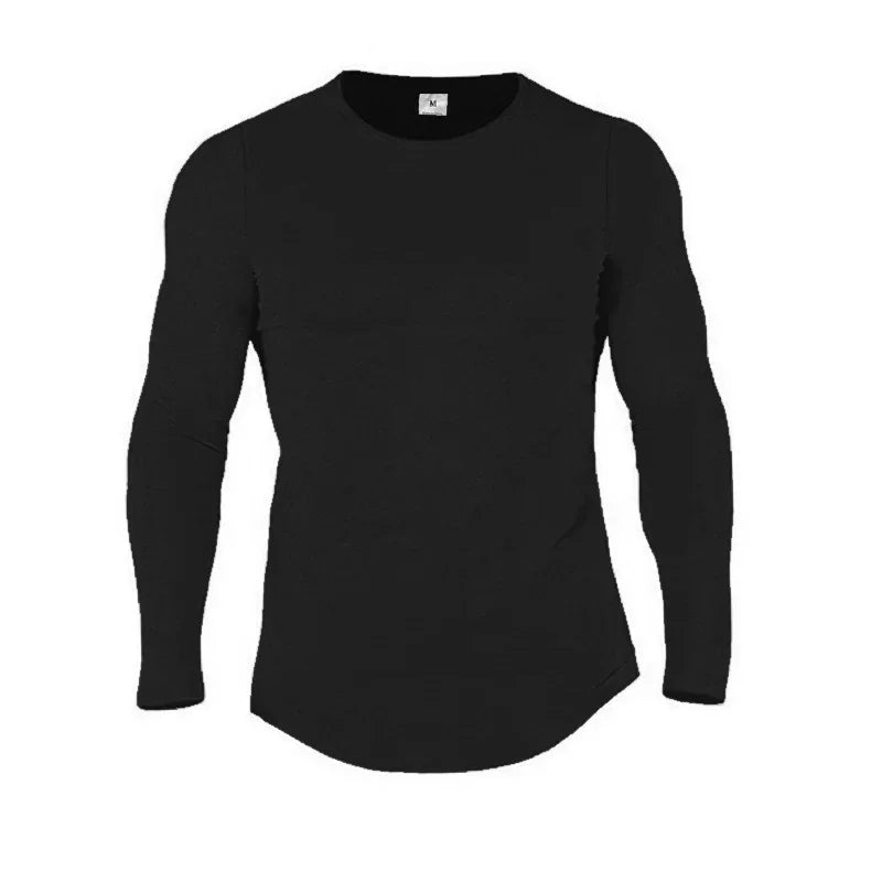 Men's Cotton Long Sleeve Slim Fit Gym T-Shirt black m by HitMyNeed