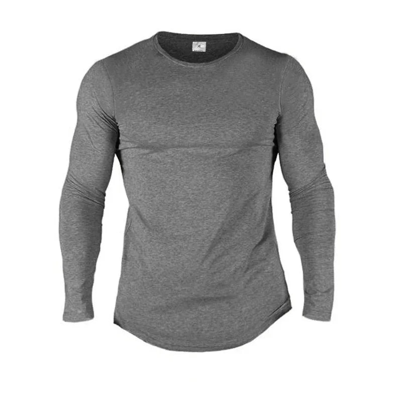 Men's Cotton Long Sleeve Slim Fit Gym T-Shirt gray m by HitMyNeed