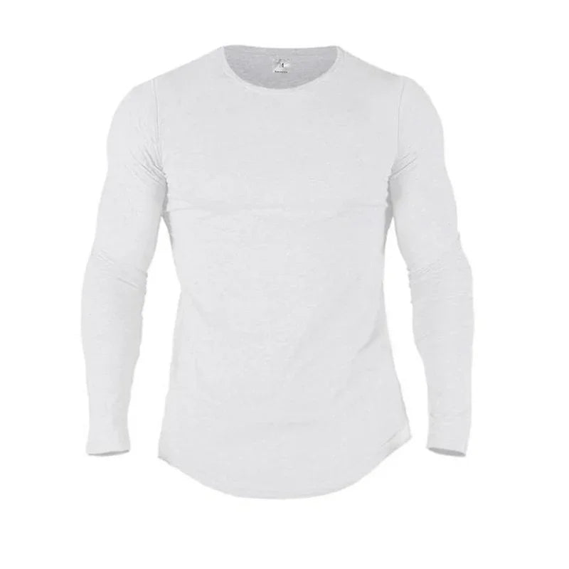 Men's Cotton Long Sleeve Slim Fit Gym T-Shirt white m by HitMyNeed