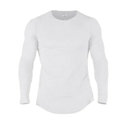Men's Cotton Long Sleeve Slim Fit Gym T-Shirt white m by HitMyNeed