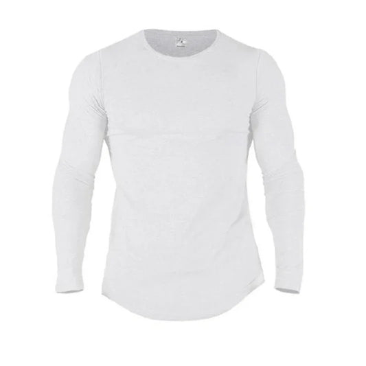 Men's Cotton Long Sleeve Slim Fit Gym T‑Shirt white m by HitMyNeed