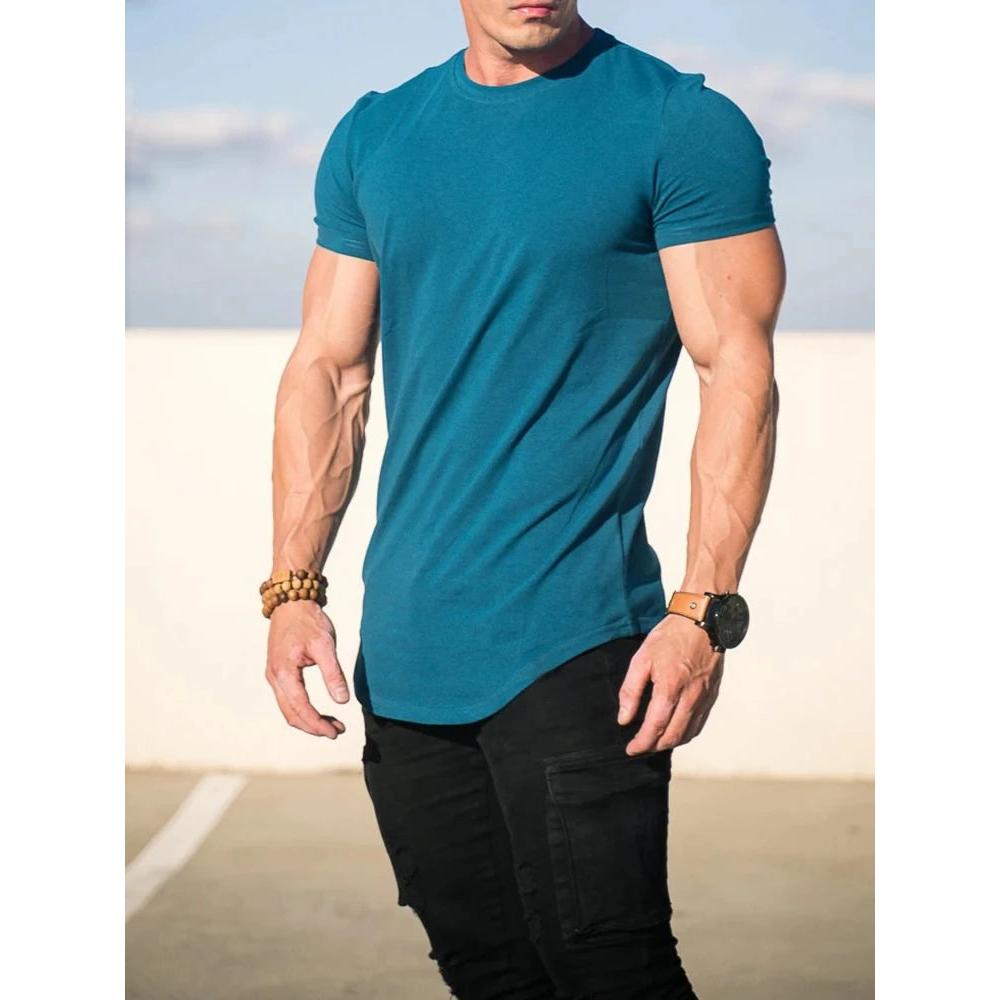Men's Cotton Muscle Fit Athleisure Gym T-Shirt blue xxxl by HitMyNeed