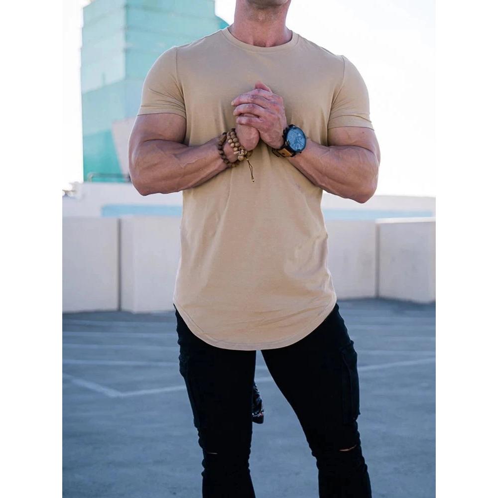 Men's Cotton Muscle Fit Athleisure Gym T-Shirt khaki xxxl by HitMyNeed