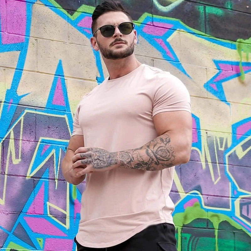 Men's Cotton Muscle Fit Athleisure Gym T-Shirt pink xxxl by HitMyNeed