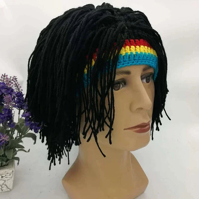 Men's Crochet Hip Hop Wig Beanie Winter Party Hat by HitMyNeed