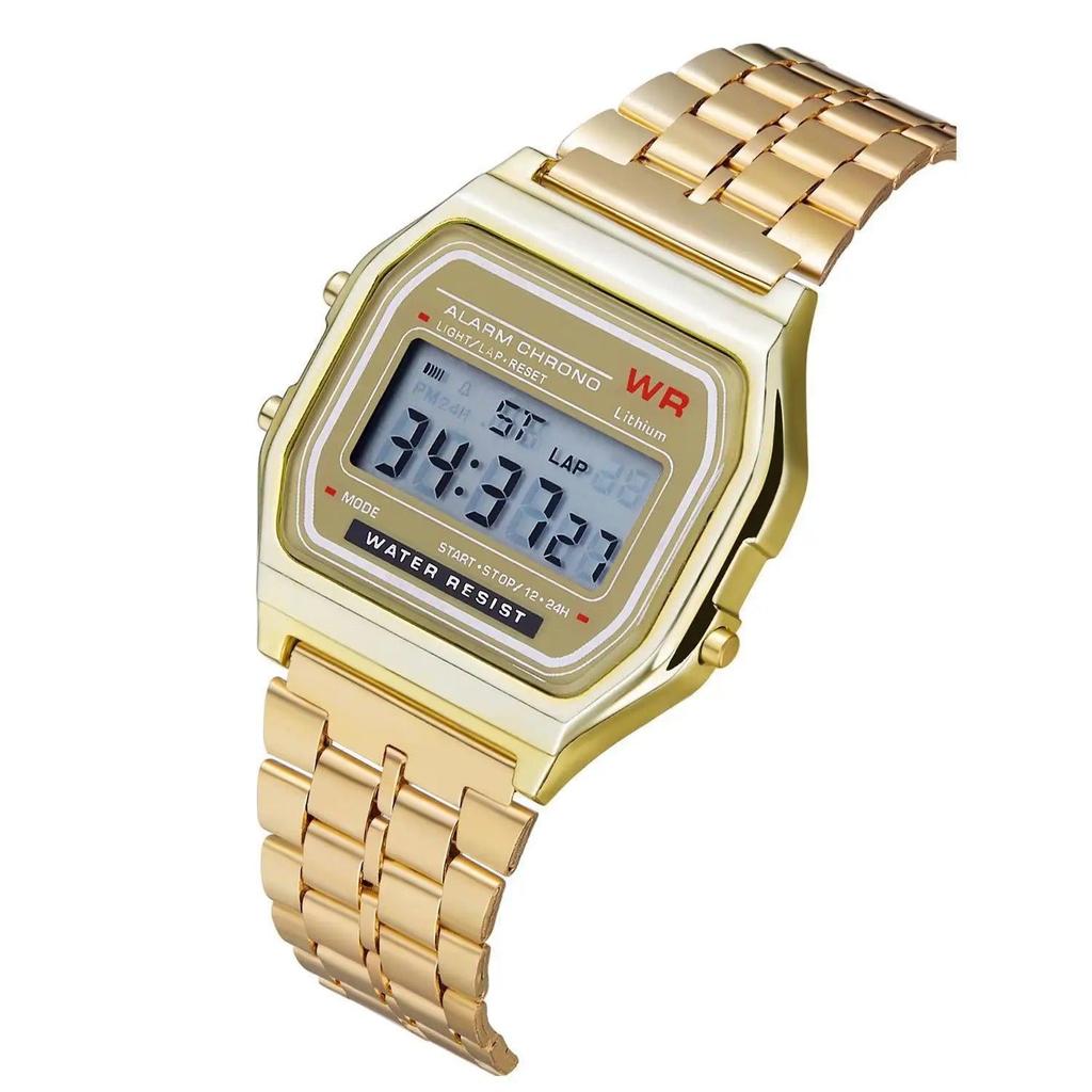 Men's Digital Watch with Stainless Steel Bracelet gold-style01 by HitMyNeed