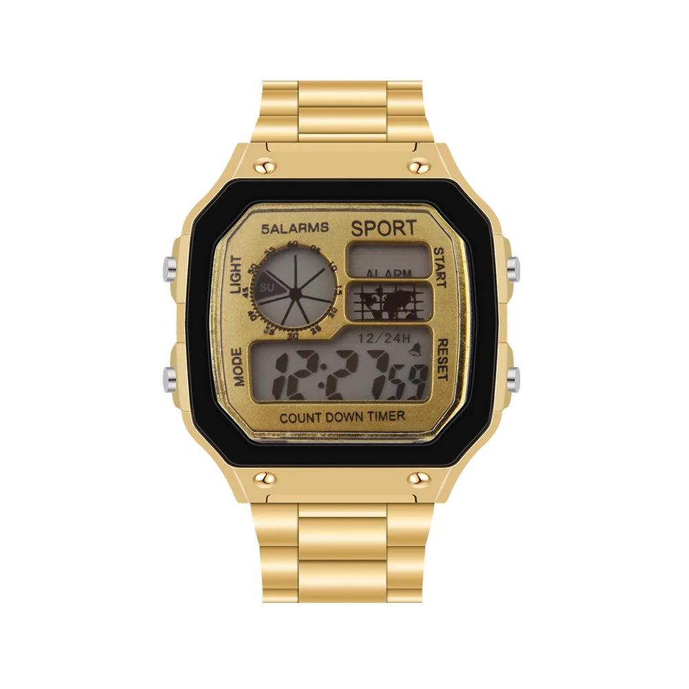 Men's Digital Watch with Stainless Steel Bracelet gold-style03 by HitMyNeed