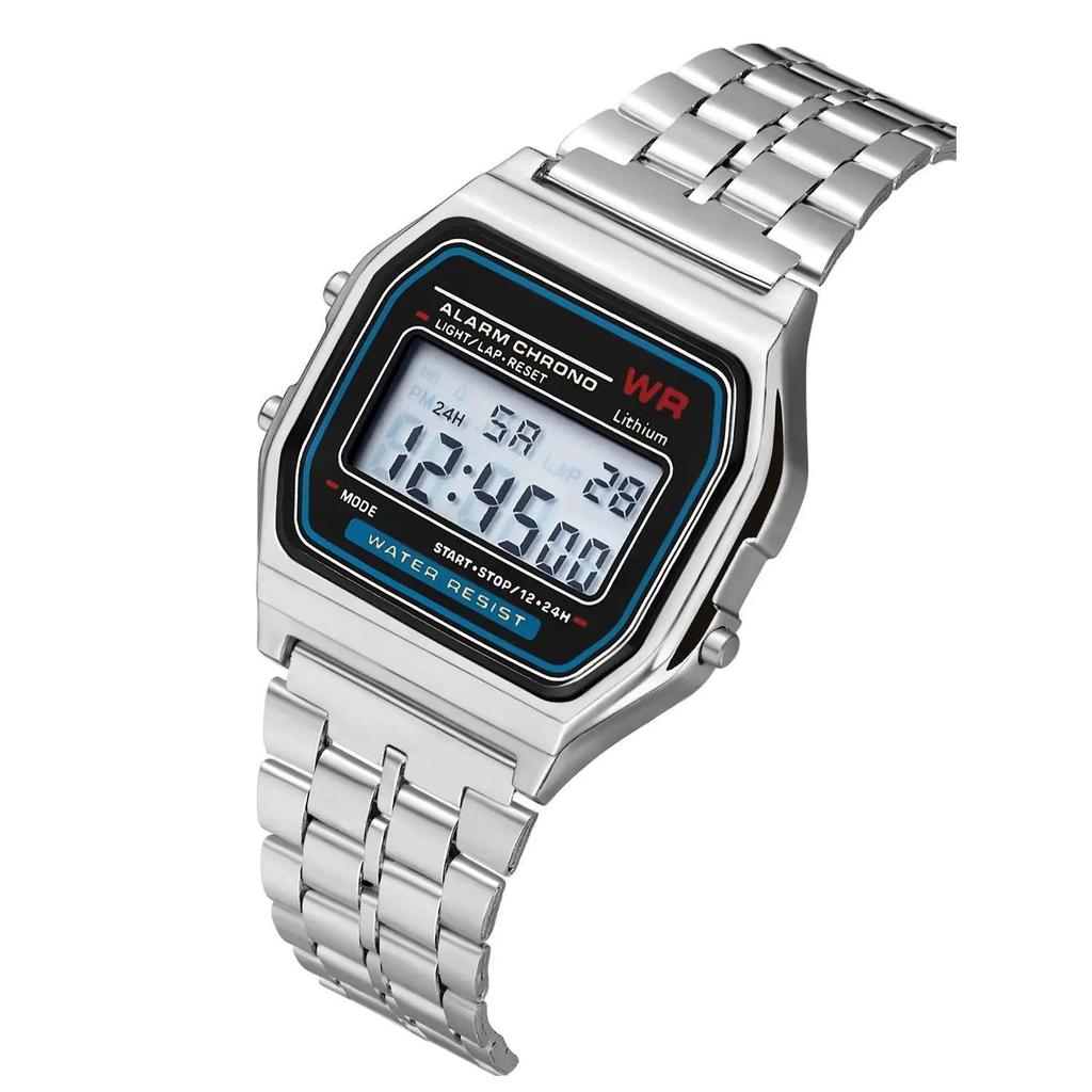 Men's Digital Watch with Stainless Steel Bracelet silver-style01 by HitMyNeed