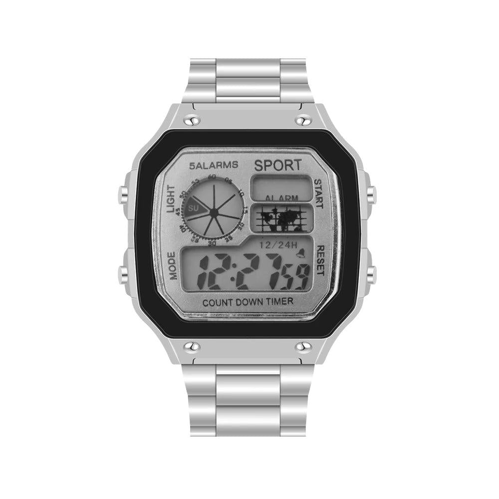 Men's Digital Watch with Stainless Steel Bracelet silver-style03 by HitMyNeed